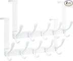SKOLOO Over The Door Hook, Door Hanger Hooks for Hanging Clothes, Towels, Coats, Hats, Over The Door Towel Hook - Pack of 2, White, Assembly Required
