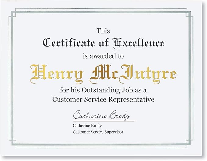 PaperDirect Foil Elegance Specialty Certificates, 50 Sheets of 38lb White Paper, 8½" x 11", Double Silver Foil Border, Perfect for Awards, Students, Employees, Volunteers, Course Completion, Diplomas