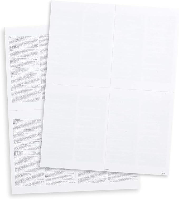 100 W2 Forms 2025 with Envelopes, Blank W2 4 UP Tax Forms, Compatible with QuickBooks, Sage and other programs, Ideal for E-Filing, Laser or Inkjet Printers, 100 Sheets and 100 Self Seal Envelopes