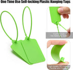 100 Green Blank Plastic Tags for Labeling Waterproof Hanging Labels Writable Tags Seal Plastic Marking Label for Clothes Bags Keys Inventory with One Marker Pen