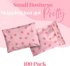 Pretty Package Store 14.5x19 Designer Poly Mailer 100 Pack Heavy Duty Waterproof Self Seal Shipping Bags for Small Business Large Mailing Envelopes Bulk Tear Resistant Cute Packaging Seeing Stars Pink