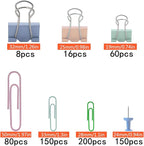 664 Pcs Paper Clips and Binder Clips Kit Assorted Sizes Colored Office Clips Set Small Medium Large Push Pin for Office and School Supplies