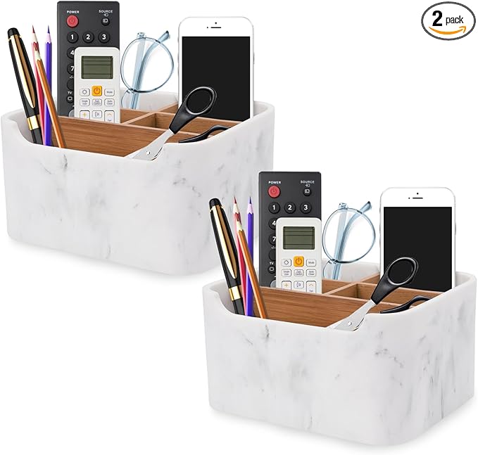SZYRL Desk Organizers, Marble Remote Holders for Table, Modern Office Controller Pen Phone Holder Organizer, Stylish Caddy and Storage Accessories for Bedside Nightstand Desktop Coffee Table