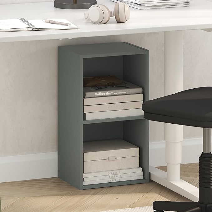 Furinno PASIR Book Shelf, 2-Tier Modern Bookshelf, Open Shelves Bookcase 9 x 12 x 21, for Living Room, Bedroom, Home Office, Sage Green