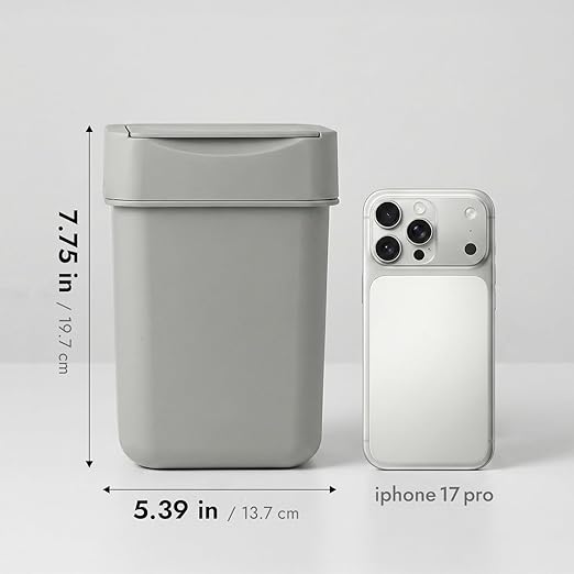 carrotez Mini Trash Can, Countertop Trash Can 2 Liter/ 0.5 Gallon, Mini Wastebasket, Garbage Container Bin for Coffee Area, Bathroom, Kitchen, Office, Tabletop- Grey