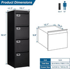 PEUKC 4 Drawer File Cabinet, Vertical Filing Cabinets with Lock, Metal File Cabinets for Home Office, Anti-Tip 4 Storage Drawers for Letter/Legal/A4/F4 Size (Assemble Required, Black)