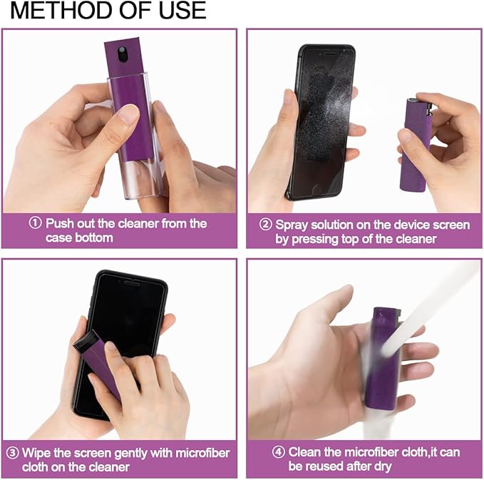 walrfid Screen Cleaner Spray and Wipe, Cleaning Kit for Electronic Smart Phone TV, Laptop, Tablet, PC, Computer Flat Screens, Eyeglasses, Compatible with iPhone iPad MacBook,Purple