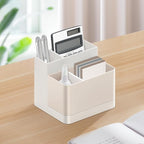 Poeland Desktop Storage Organizer Pencil Card Holder Box Container for Desk, Office Supplies, Vanity Table Tan