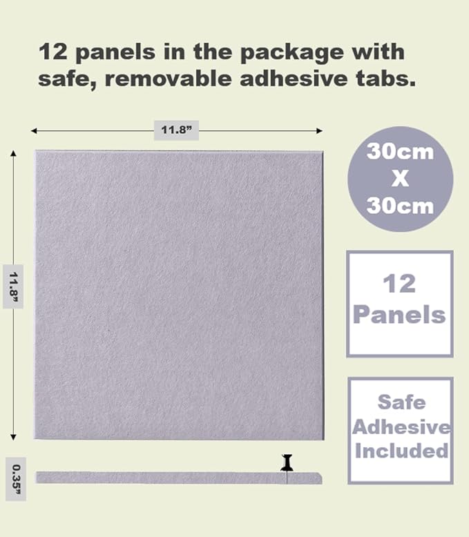 DECORITA Felt Wall Tiles | Large Cork Board Alternative | Aesthetic Felt Bulletin Board for Office, Home & Classroom | Large Cork Boards for Walls Pinboard (12-Pack) | Purple