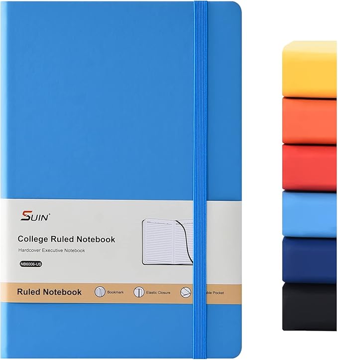 SUIN Hardcover-Journal-Notebooks, A5 Lined Journals Notebook for Writing 200 Pages, 8.2 x 5.5 inch, Classic Ruled Notebooks for Work/Travel/College (Light Blue- 1 Pack)