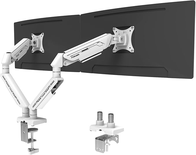 Fydeamer Dual Monitor Arm for 17-35" Screens up to 24.2 lbs, Ergonomic Gas Spring Monitor Stand with Height Adjust, Tilt, Swivel & Cable Management, VESA Desk Mount with 2 Types of Installation, White