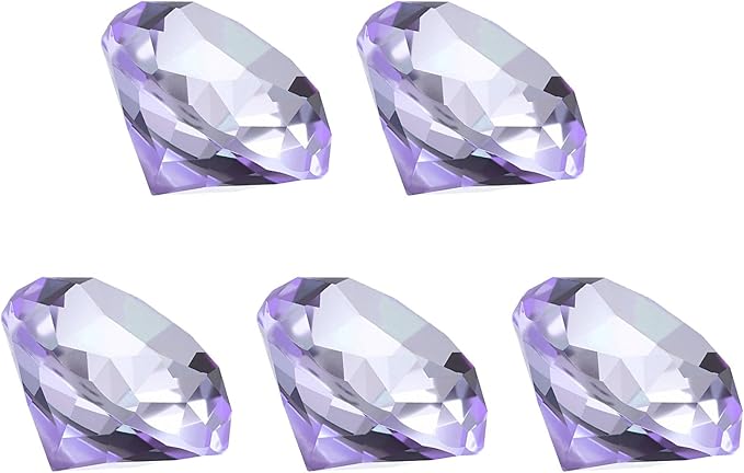 PATIKIL 5 Pcs Diamond Crystal Paperweight, 40mm / 1.57 Inch Crystal Paperweight Paper Weight for Home Office Desktop Table Decor Wedding Party Jewelry Ornaments, Purple