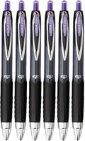 Advantage Gifts Signo 207 Roller Ball Retractable Gel Pens, Medium Point (0.7mm), Purple Ink, 6 Count, Bundle with Plastic Reusable Pouch