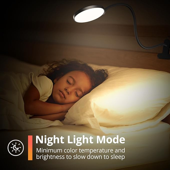 iFalarila Reading Light with Remote, LED Desk Lamp Clip on [1H Timer & Nightlight] RA>95 Dimmable Flexible Gooseneck, Reading Lamp with Clamp for Table - 3.5'' (Adapter Included)