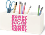 URLLUAE Hot Pink Western Howdy Wooden Pen Pencil Holder for Office Desk Accessories, Western Cowgirl Gifts for Women Makeup Brush Toothbrush Holder Organizer for Bathroom