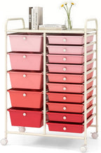 DORTALA 15-Drawer Rolling Storage Cart with Drawers, Rolling Utility Cart w/Removable Drawers & Universal Wheels, Tools Scrapbook Paper Organizer for School, Office, Home, Classroom (Gradient Pink)