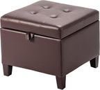 Asense 17 Inch Storage Ottoman Foot Rest,Square Faux Leather Foot Stool,Small Ottoman with Storage,Padded Seat for Entryway,Living Room,Bedroom,Couch,Under Desk,Brown