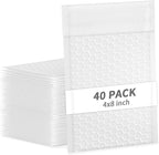 skardeco 4x8 Inch White Bubble Mailers 40 Pack Self-Seal Poly Padded Envelopes Suitable for Small Businesses to Package and Mail Jewelry Cosmetics, Electronic Products, Cards (White, 4 x 8-40)