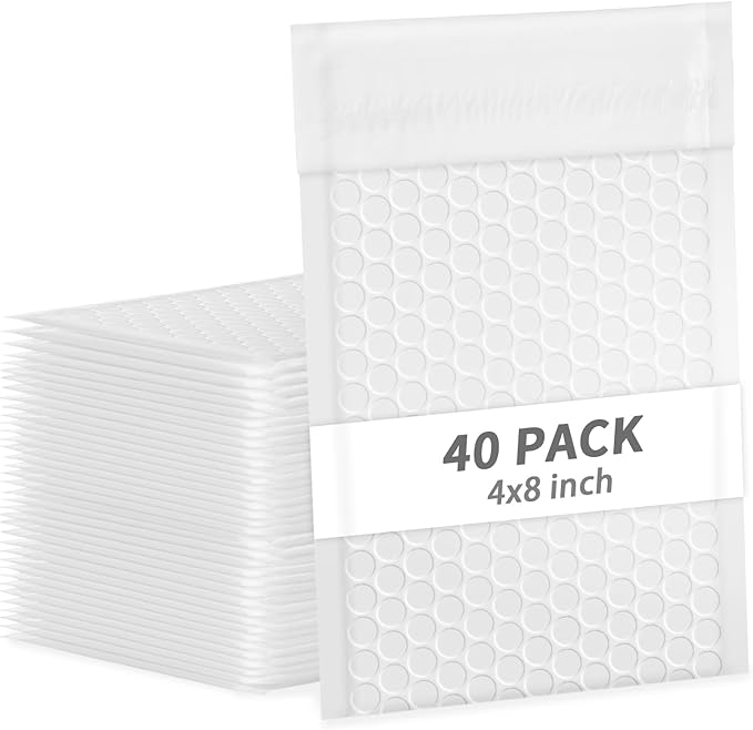 skardeco 4x8 Inch White Bubble Mailers 40 Pack Self-Seal Poly Padded Envelopes Suitable for Small Businesses to Package and Mail Jewelry Cosmetics, Electronic Products, Cards (White, 4 x 8-40)