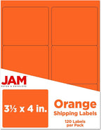 JAM PAPER Shipping Address Labels - Large - 3 1/3 x 4 - Orange - 120/Pack
