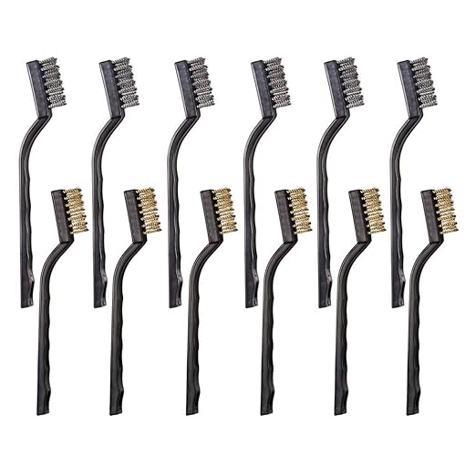 YiwerDer 12PCS Mini Wire Brushes, Stainless Steel & Brass Brush Set, Curved Handle Scratch Brush for Automotive, Cleaning Welding Slag and Rust