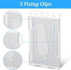 25 Pack Vertical 2-Card Badge Holder, Heavy Duty Hard Plastic ID Card Holder with Thumb Slot, Clear PC Protector Sleeve for Office, School, Credit Cards & Driver's Licenses