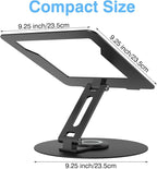 Swivel Laptop Stand for Desk, Adjustable Height Aluminum Computer Stand with 360 Rotating Base, Foldable Ergonomic Riser, Portable Laptop Holder Compatible with MacBook, All Laptops 10-17'', Black