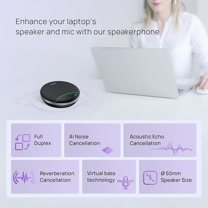 Yealink SP92 Bluetooth Speakerphone with Dongle Conference Speaker and Microphone Full-Duplex Noise Reduction 20h Teams Call 278g Wireless Portable Design Suit for 4-6 Meeting Room