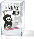 QYUVK I Love My Job Acrylic Makeup Brush Pencil Holder Cup, Funny Grim Reaper Pen Holder For Friends HR Nurse, Office Sarcastic Gifts for Women Coworker Employees, Gag Gifts for Office Desk