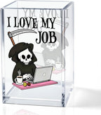 QYUVK I Love My Job Acrylic Makeup Brush Pencil Holder Cup, Funny Grim Reaper Pen Holder For Friends HR Nurse, Office Sarcastic Gifts for Women Coworker Employees, Gag Gifts for Office Desk