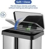ComfyCorner 16 Gallon Dual Compartment Trash Can, Hands-Free Recycling Rectangular Garbage Bin, Stainless Steel Step-On Dustbin with Soft-Close Lid, Removable Inner Buckets, for Kitchen Home