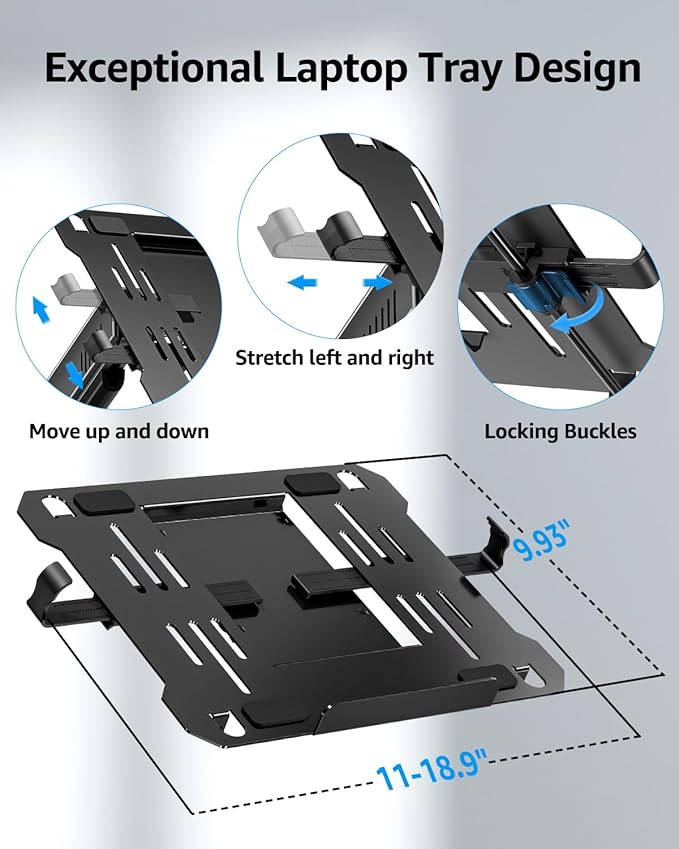 MOUNTUP Laptop Wall Mount, Adjustable Laptop Mount for Max 17" Notebook or Max 32" Monitor, Wall Mount Laptop Holder Holds 4.4-22lbs, 2-in-1 Laptop Arm with Ventilated Tray