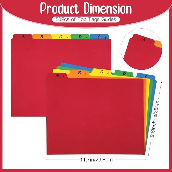 Noveread 1 Set 25 Alphabet File Dividers A-Z Tab Letter Size 1/5 Cut Tab Positions Alphabetical Number File Folder Organizer Guides Cabinet and Desk Dividers for School Office (Rainbow Colors)