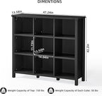 Joaxswe 9 Cube Bookcase, Farmhouse 47 Inch Wide Black Bookshelf, Wooden 3 Tier Display Large Open Book Shelf, Vintage Horizontal Book Case for Home Office, Cubby Storage Cabinet for Living Room