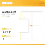 HOUSELABELS 4-up Shipping Labels (3-1/2" x 5") for Laser and Inkjet Printers, 400 Sheets