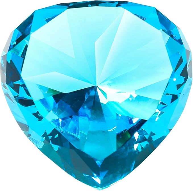 SWTHONY 60mm Crystal Diamond Paperweight Heart Shaped Glass Gems Big Fake Diamonds for Women Desk Nail Background for Pictures Wedding Centerpiece Lake Blue
