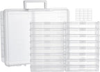 ALINK Photo Storage Box with Handle, 4" x 6" Photo Case Craft Keeper Organizer Container with 16 Inner Case and Label for Pictures, Arts, Crafts, Sewing, Stickers, Office Supplies - Clear