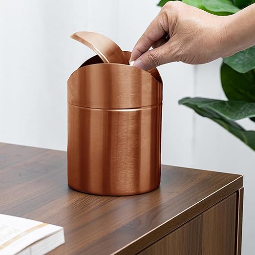 Chemlliy Mini Trash Can, Tiny Desktop Trash Bin with Swing Lid, Stainless Steel Bathroom Countertop Garbage Cans Kitchen Waste Bins with Trash Bag