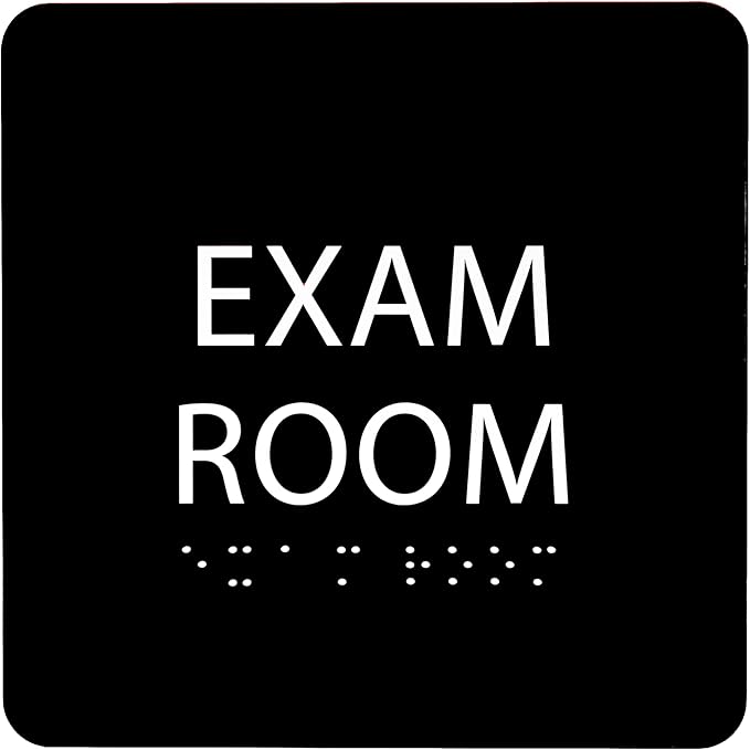 ADA CENTRAL SIGNS - 6" X6" Exam Room Sign - ADA Compliant Tactile Graphics Grade 2 Braille Text Acrylic Wall Signs - Educational Institution Directional Assistance Test Center Door Sign for Schools