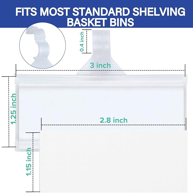 Plastic Wire Shelf Label Holder, Reusable Shelf Tags for Pantry Retail Store, Supermarket UPC Price Card & Ticket Display, Strong & Easy Clip Design Tight Snap Lock Closure. 1-1/4" H X 3" W (25)