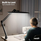 Neatfi XL 2,200 Lumens LED Desk Lamp with Clamp, 24W Bright Architect Task Lamp, 20 Inches Dimmable Computer Light, Adjustable Desk Light for Home, Office, Crafts, Nails & Hobbies (Non-CCT, Black)