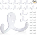 15Pack Coat Hooks Wall Hooks for Hanging, Heavy Duty Double Prong Metal Hook Wall Mounted for Living Room, Bathroom, Kitchen, Bedroom for Coat, Bag, Scarf, Towel, Hat, Key, Cup (White)