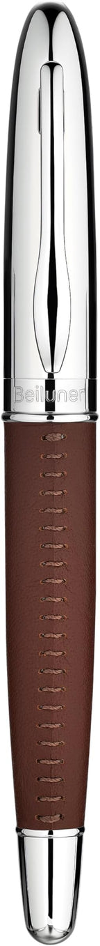 BEILUNER 318 Luxury Leather Pen, Hand-Stitched Premium Leather, Chrome-Plated Finish, Schmidt Ink Refill, Fancy Rollerball Pen Gift Set for Men & Women, Executive Writing, Nice Designer pen