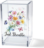 Vgrti Just Breathe Acrylic Cosmetic Pencil Pen Holder Cup, Hope Inspirational Makeup Brush Organizer Holder, Women Faith Gifts, Encouragement Gifts for Women Mom Daughter Sister Friend Yoga Teacher