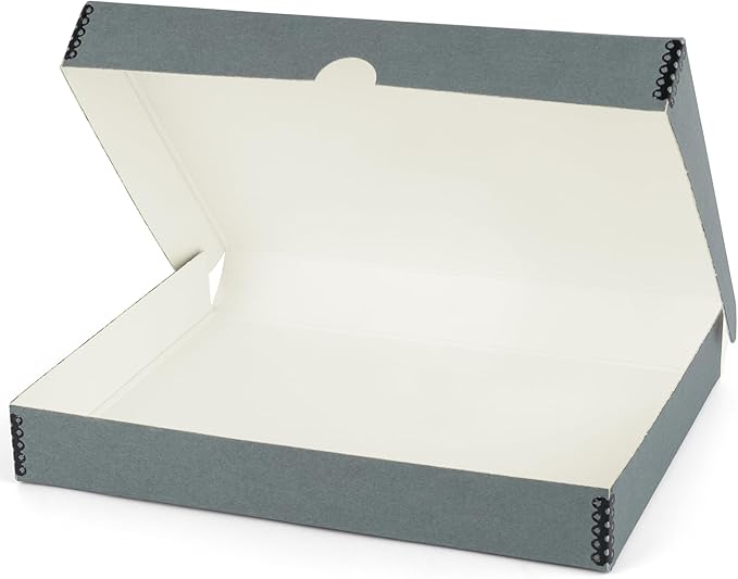 Lineco Folio Storage Box, Clamshell Design with Metal Edge. 11.5x17.5x1.75 Inches, Archival Boxboard, Preserve Photos, Cards, Magazines, Documents, Art, Ephemera, Family Records, Gray, Pack of 1