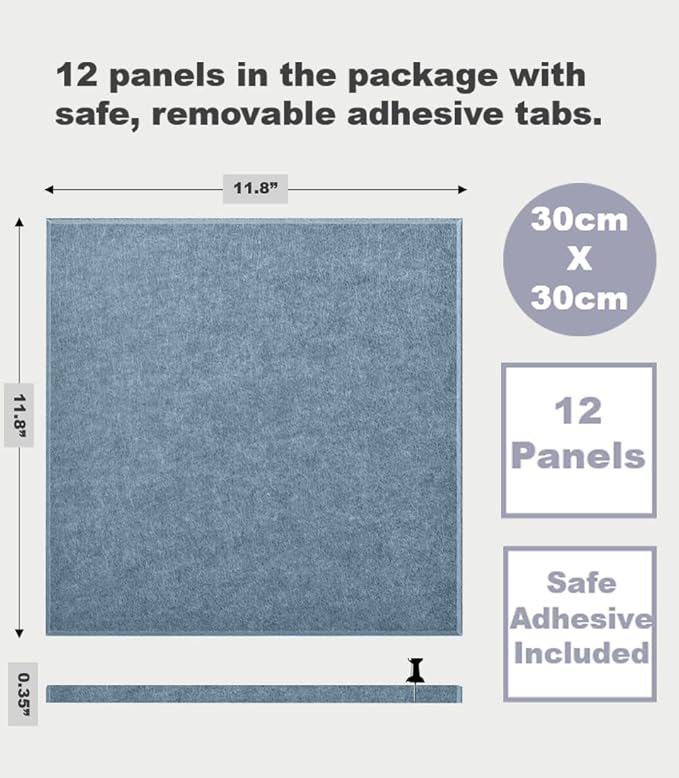 DECORITA Blue Felt Bulletin Board 47"x35" | Felt Wall Tiles (12-Pack) | Large Cork Pin Board Alternative for Office, Home & Classroom | Blue Classroom Decor Office Supplies | Gray Blue