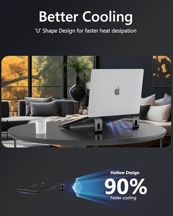 JCZT Aluminum Laptop Stand, Notebook Stand with Wrist Rest, Ergonomic Detachable Laptop Mount, Computer Stand Compatible with 10-17'' All Laptops Such as MacBook Air Pro/HP/Dell/Lenovo, Black