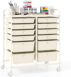 Giantex 12 Drawers Rolling Storage Cart, Classroom Organizers with Wheels for Tools Scrapbook Craft Paper Teacher Office School Supplies (Ivory)
