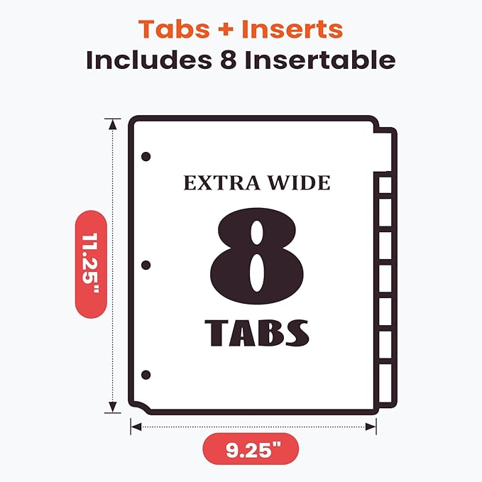 Sooez 16 Count Dividers with Pockets, 8 Tabs Binder Dividers for 3 Ring Binders, Binder Dividers with tabs, Binder Divider with Pockets for US Letter Size, Insertable Big Tabs, Red, Set of 2