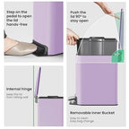 Cesun Small Bathroom Trash Can with Lid Soft Close, Step Pedal, 6 Liter / 1.6 Gallon Stainless Steel Garbage Can with Removable Inner Bucket, Anti-Fingerprint Finish (Purple)